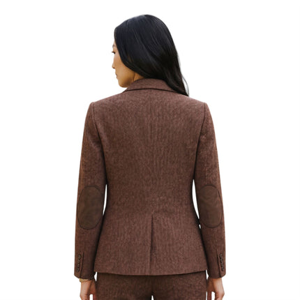Women's Rust Brown Herringbone Wool Tweed Blazer Waistcoat 2 Piece Set - WS-1