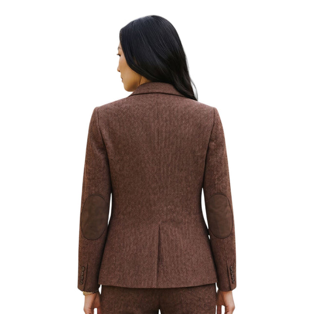 Women's Rust Brown Herringbone Wool Tweed Blazer Waistcoat 2 Piece Set - WS-1