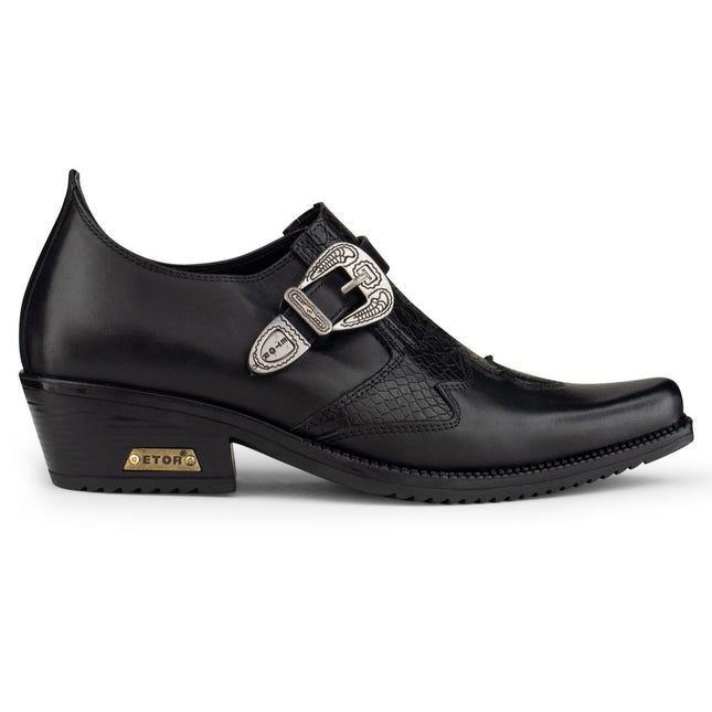 Men's Black Leather Winklepickers Cowboy Cuban Biker Boots