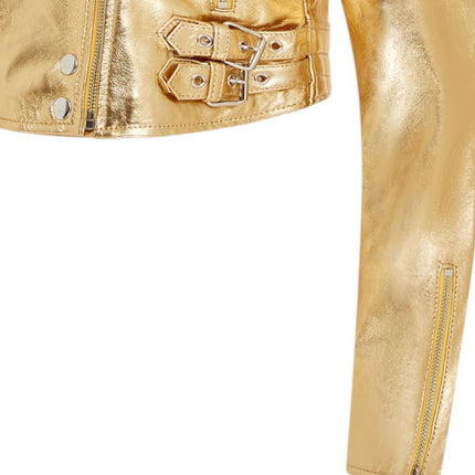 Womens Cropped Brando Leather Biker Jacket-Damascus