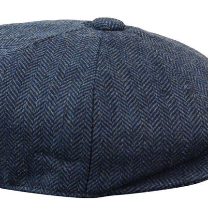 Mens Peaky Blinders Blue Tweed Gatsby Flat Baker Hat