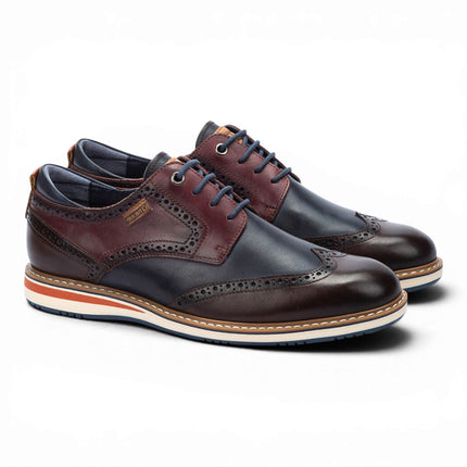 Pikolinos Men’s Brown Burgundy Leather Brogue Lace-Up Oxford Shoes - Avila