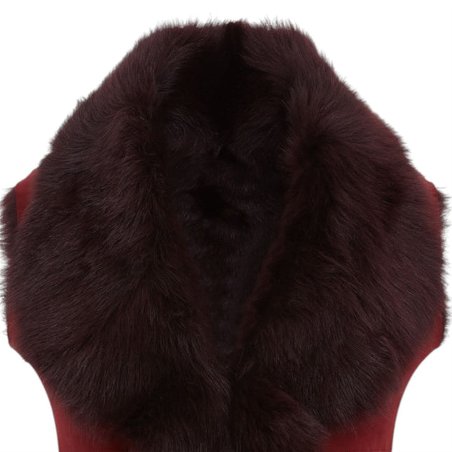 Women's Burgundy Red Toscana Sheepskin Long Gilet-Sorocaba