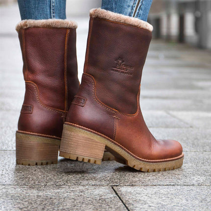 Panama Jack Women's Bark Brown Leather Waterproof Warm Heeled Boots - Piola B8