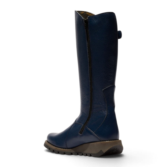 Fly London Womens Navy Leather Wedge Heel Knee High Long Boots - MOL2