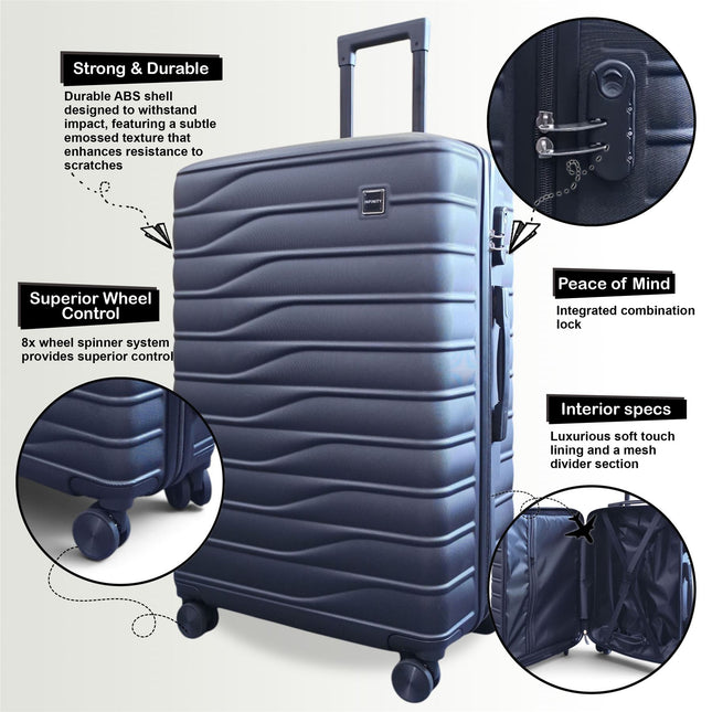 Hardshell Black Suitcase Set Robust 8 Wheel Luggage Cabin Case Bag