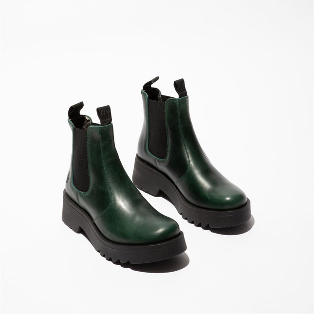 Fly London Womens Petrol Green Medi789 Wedged Chelsea Ankle Leather Platform Boots
