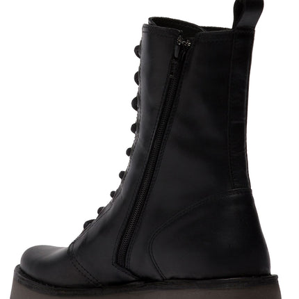 Fly London Womens Black Rami043 Casual Leather Lace-Up Ankle Dress Boots