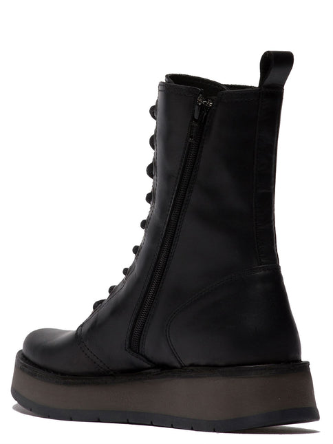 Fly London Womens Black Rami043 Casual Leather Lace-Up Ankle Dress Boots