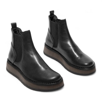 Fly London Womens Black Rawi131 Chelsea Leather Ankle Pull-On Classic Comfort Boots