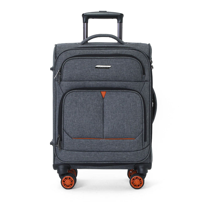 Soft Shell Linen Cabin Suitcase 56x37x24cm 8 Wheel Hand Luggage