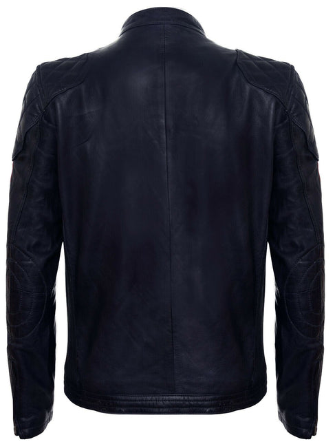 Men’s Classic Striped Racing Leather Jacket- Barcelona