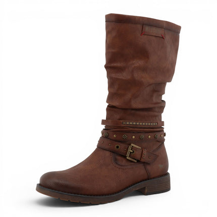 Womens Cognac Brown Faux Leather Mid-Calf Slouch Riding Boots - M0052003