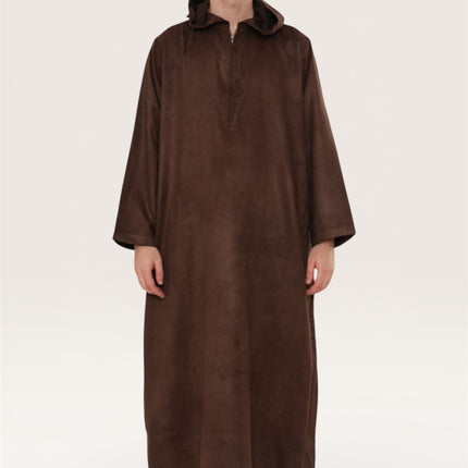 Men's Hooded Eid Brown Moroccan Jubba Robe Ramadan Eid Thobe - HM12