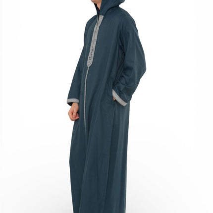 Men's Eid Aqua Green Hooded Moroccan Thobe Robe Djellaba Ramadan Jubba- HM3