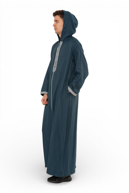Men's Eid Aqua Green Hooded Moroccan Thobe Robe Djellaba Ramadan Jubba- HM3