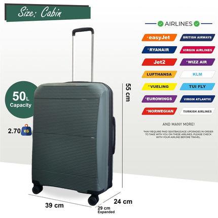 Expandable Strong ABS Hardshell Cabin Suitcase 55 x 39 x 24 cm Luggage Suitable for Easyjet, Ryanair