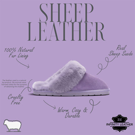 Women's Genuine Sheepskin Purple Suede Mule Winter Slippers - Luna