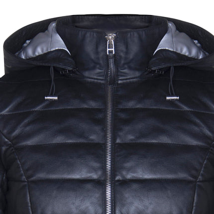 Womens Leather Puffer Parka Jacket-Andria
