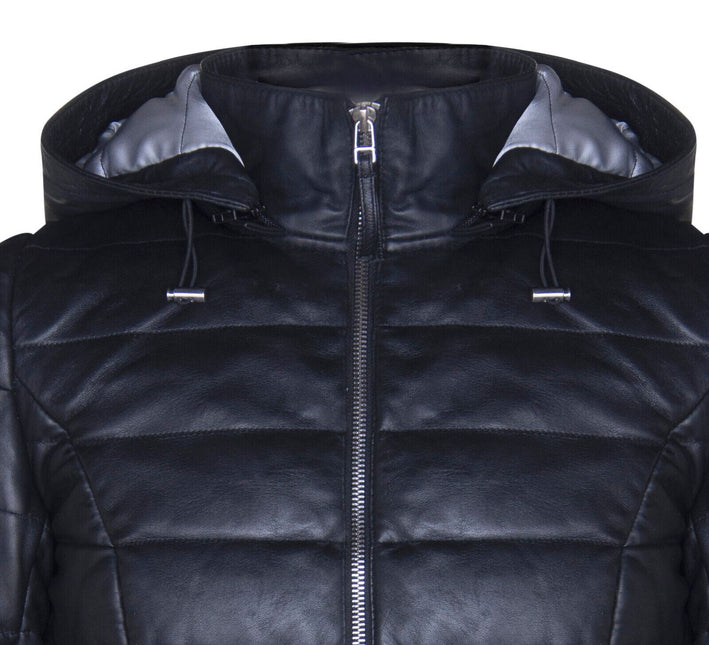 Womens Leather Puffer Parka Jacket-Andria
