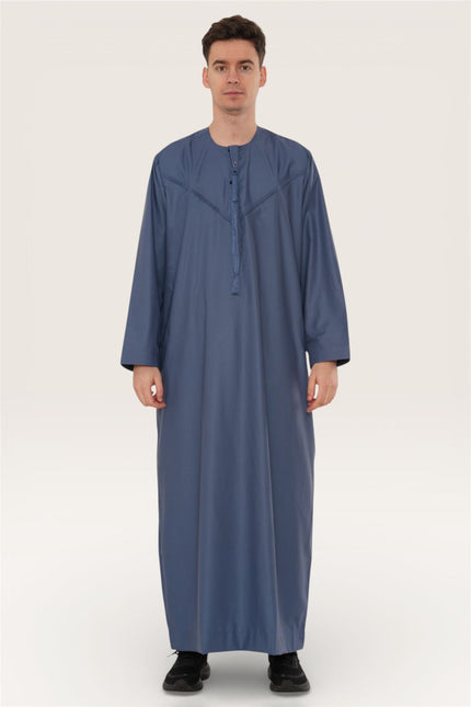 Men's Eid Blue Moroccan Jubba Robe Djellaba Ramadan Eid Thobe - HM11