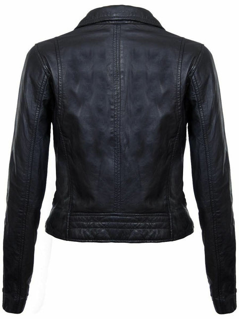 Womens Leather Classic Biker Brando Jacket-Baku