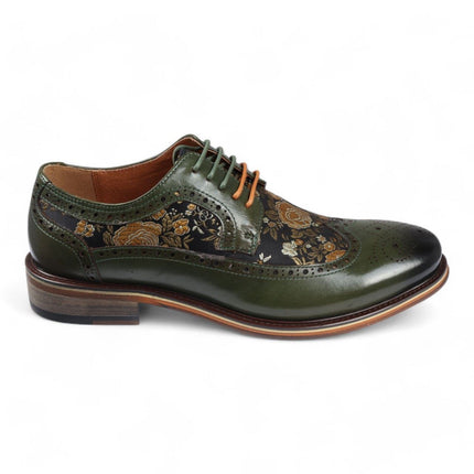 Justin Reess Men's Green Leather Floral Print Brogue Dress Shoes - Ross