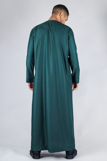 Men's Green Thobe Emirati Islamic Jubba Robe Eid Tassel Regular Fit
