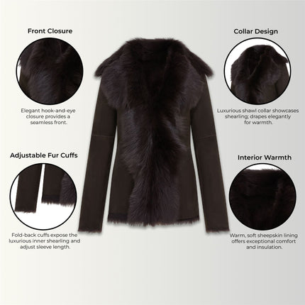 Women's Brown Sheepskin Toscana Shearling Suede Leather Jacket - Noiré