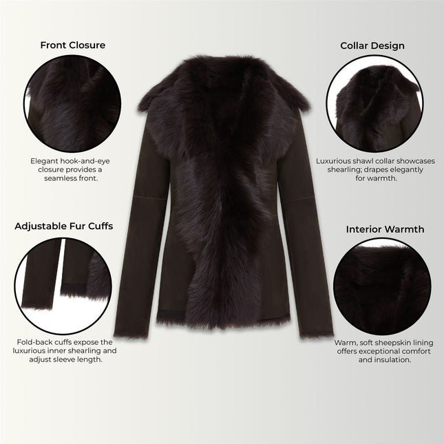 Women's Brown Sheepskin Toscana Shearling Suede Leather Jacket - Noiré