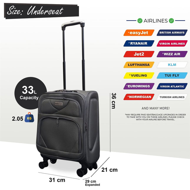 Soft Shell Lightweight Nylon Suitcase Set 4 Wheel Travel Case Holiday Bags