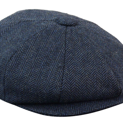 Mens Peaky Blinders Blue Tweed Gatsby Flat Baker Hat