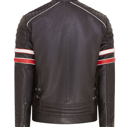 Mens Quilted Biker Leather Jacket Racing Jacket