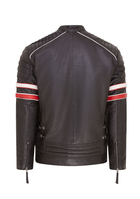 Mens Quilted Biker Leather Jacket Racing Jacket
