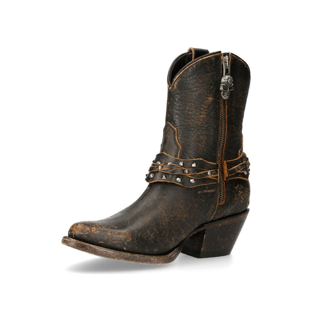 New Rock Brown Leather Pointed Cowboy Boots - WSTM005-S2