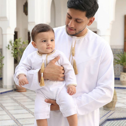 Baby Boys Ramadan White Moroccan Thobe Robe Emirati Eid Jubba- B-TT003