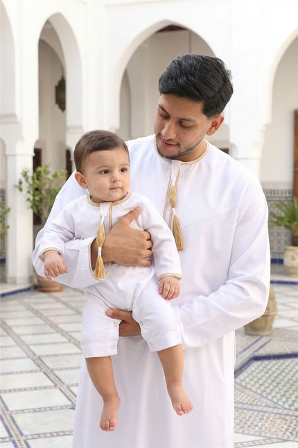 Baby Boys Ramadan White Moroccan Thobe Robe Emirati Eid Jubba- B-TT003