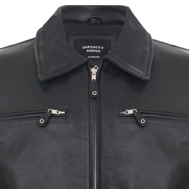 Mens Black Cowhide Leather Harrington Jacket-Geneva