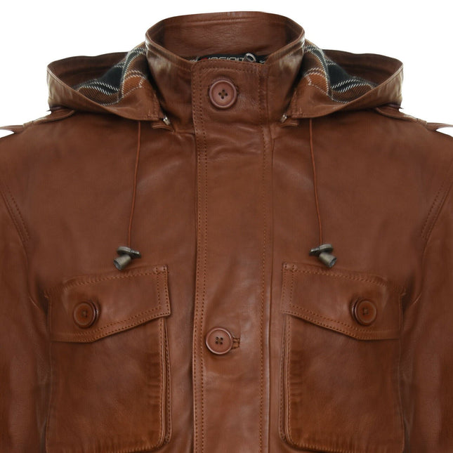 Mens Leather Hooded Trench Coat-Medellin