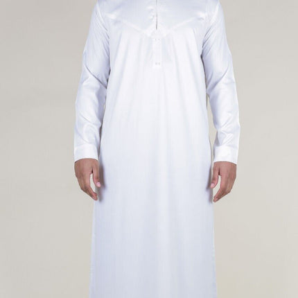 Men's White Thobe Robe Satin Emirati Islamic Jubba Eid Regular Fit