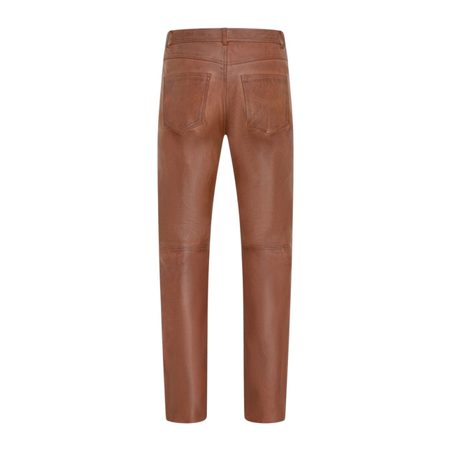 Mens Tan Lamb Leather 501 Biker Jeans - Istanbul