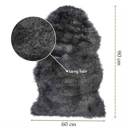 Genuine Charcoal Grey Sheepskin Natural Silky Soft Fluffy Real Wool Rug