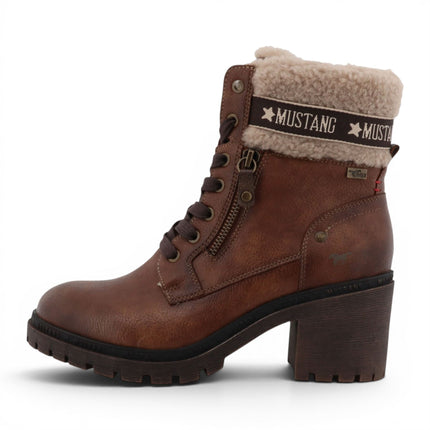 Mustang Women's Cognac Brown Winter Warm Heeled Lace-Up Boots - M0122001