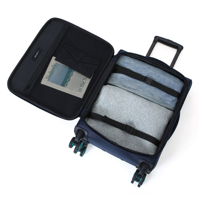 Soft Shell Blue 1680D Polyester Suitcase Set 8 Wheel TSA Lock Luggage