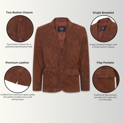 Mens Suede Blazer Jacket Soft Real Italian Leather Fitted Vintage Coat