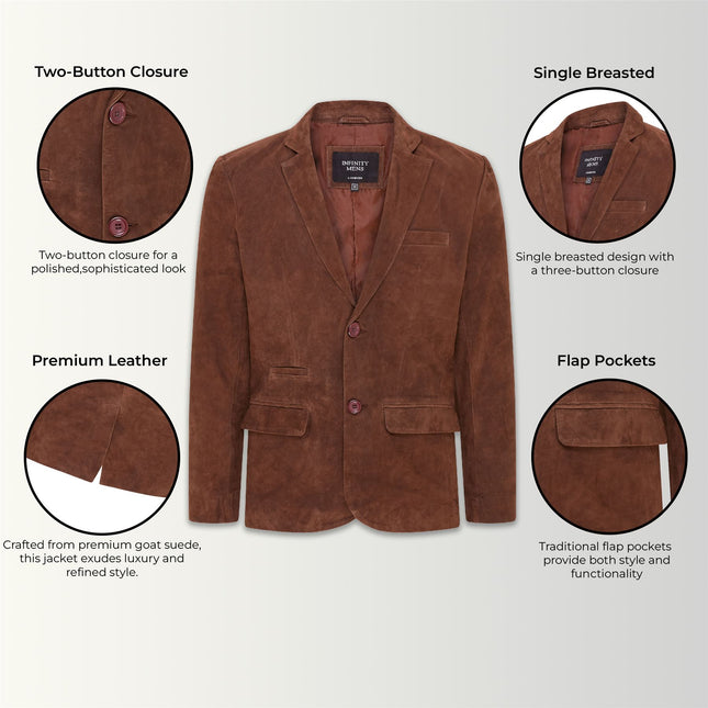 Mens Suede Blazer Jacket Soft Real Italian Leather Fitted Vintage Coat