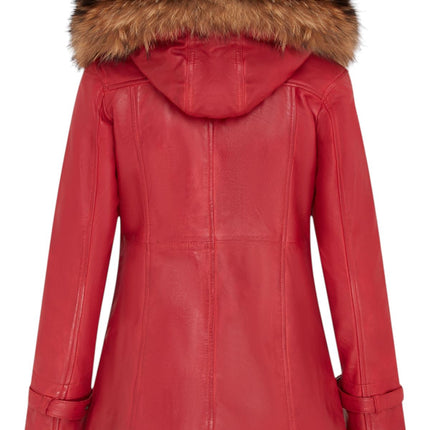 Womens Warm Leather Hooded Parka Jacket-Northwich