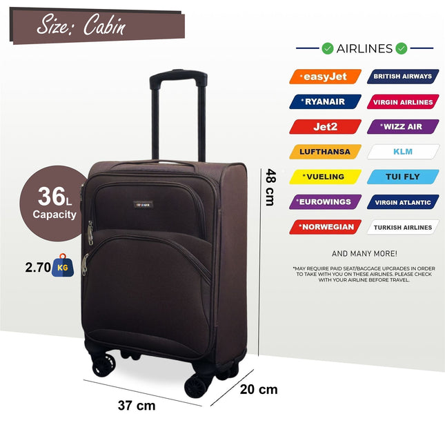 Soft Shell Cabin  48 x 37 x 20 cm Secure Travel Luggage Suitcase Suitable for Easyjet, Ryanair