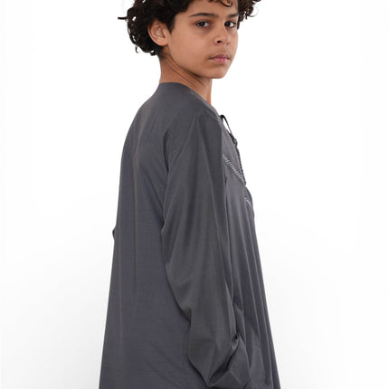 Kids Boys Eid Grey Moroccan Thobe Robe Djellaba Ramadan Eid Jubba- K-HM10