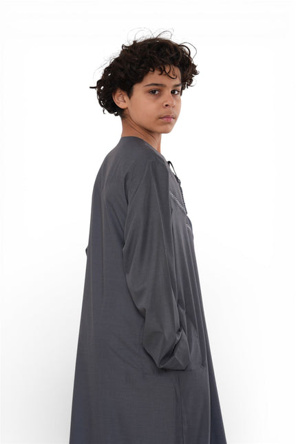 Kids Boys Eid Grey Moroccan Thobe Robe Djellaba Ramadan Eid Jubba- K-HM10